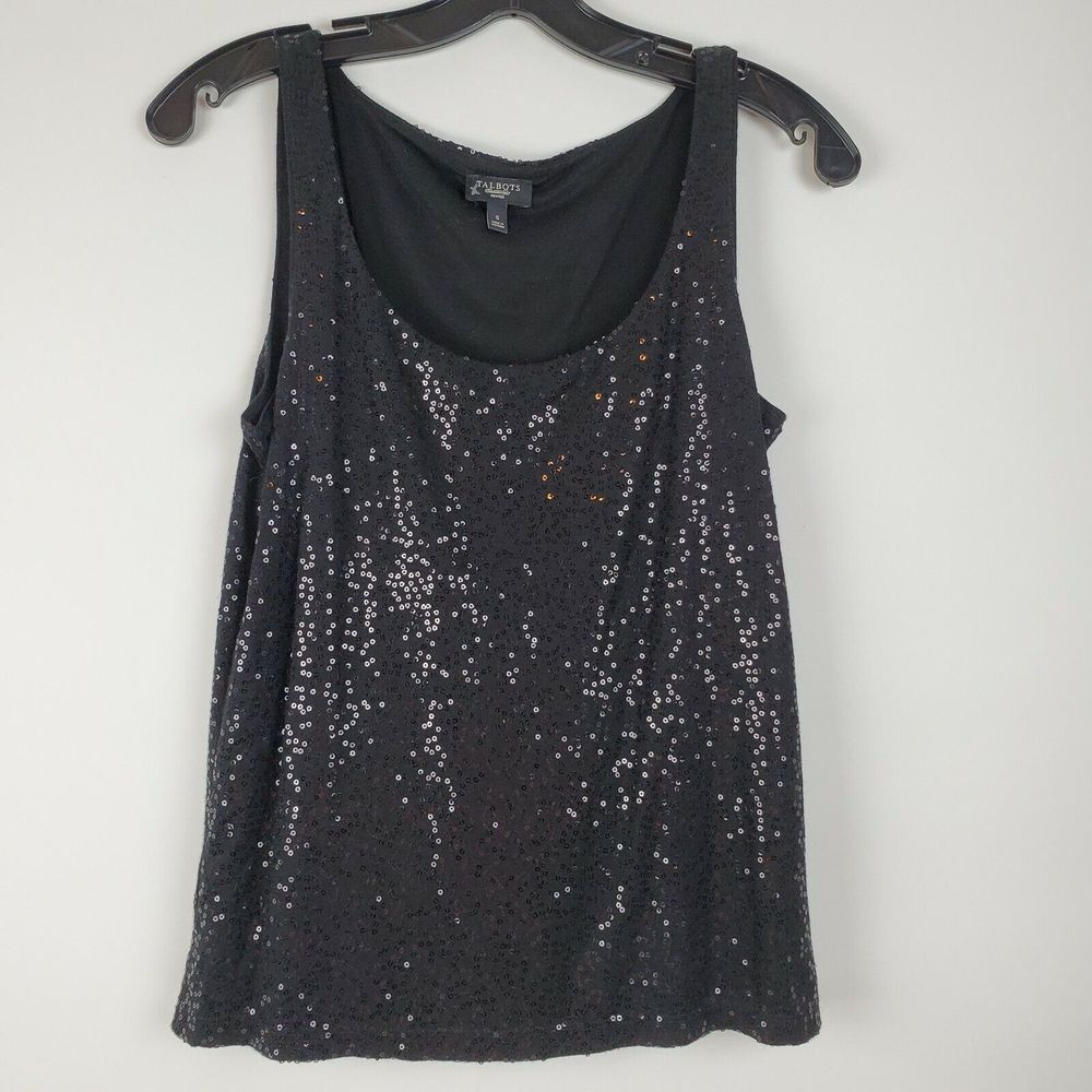 Talbots Women's Small Black‎ Sequin Tank Stretch Soft Sleeveless Evening Top